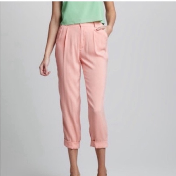 Alice + Olivia Arthur Light Peach Silk Pants 8 - Picture 1 of 9